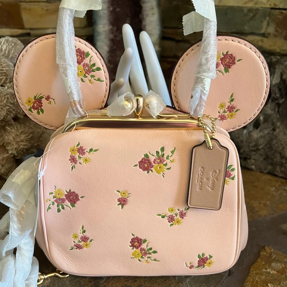 Coach x Disney Kisslock Bag with Floral Mix Print. Minnie Mouse Ears F29351 New - Picture 3 of 13
